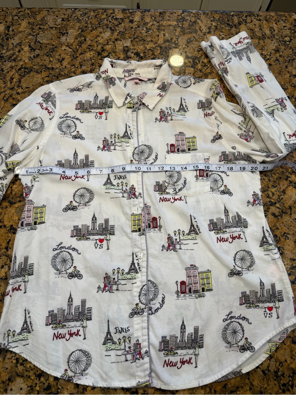 Victoria's Secret White Cityscape Print Button-Down Shirt